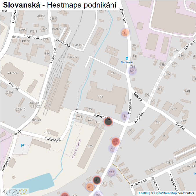 Mapa Slovanská - Firmy v ulici.