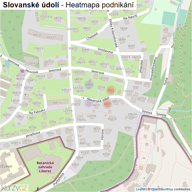 Mapa Slovanské údolí - Firmy v ulici.