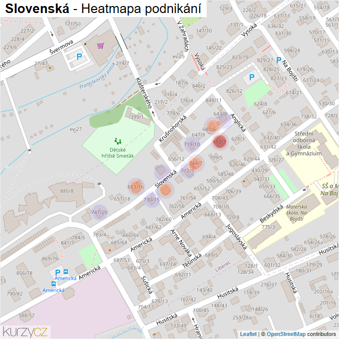 Mapa Slovenská - Firmy v ulici.