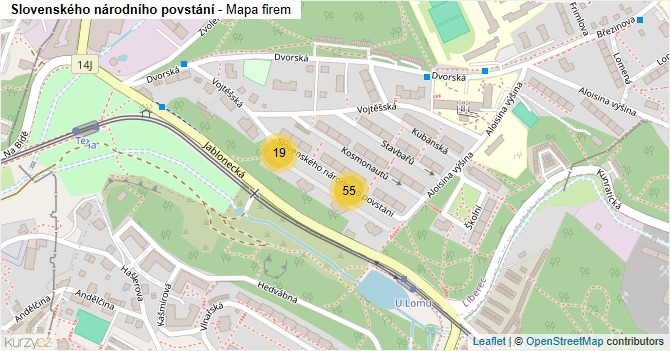 Slovenského národního povstání - mapa firem