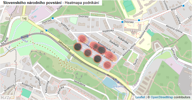 Slovenského národního povstání - mapa podnikání