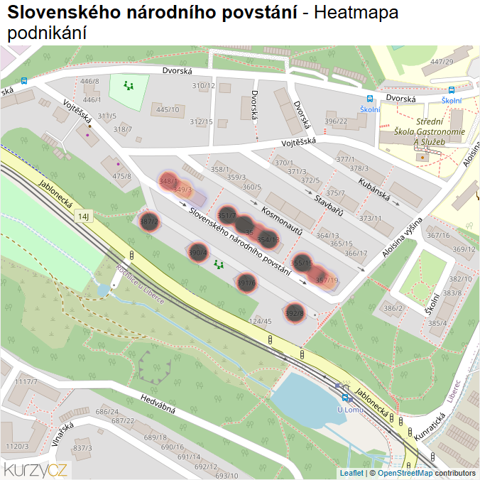 Mapa Slovenského národního povstání - Firmy v ulici.