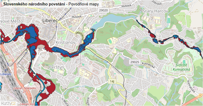 Slovenského národního povstání - záplavové mapy stoleté vody