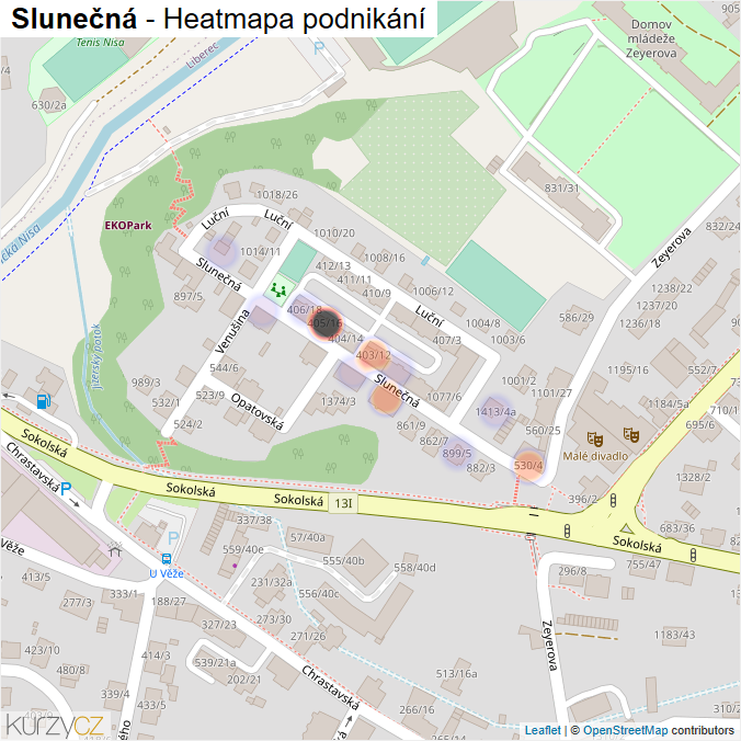 Mapa Slunečná - Firmy v ulici.