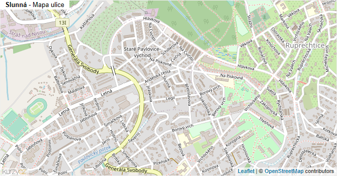 Slunná - mapa ulice