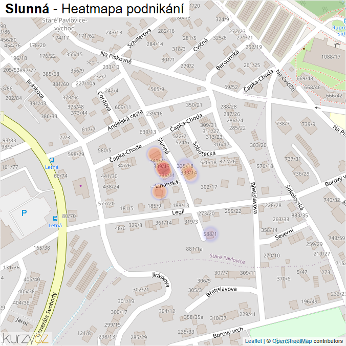 Mapa Slunná - Firmy v ulici.