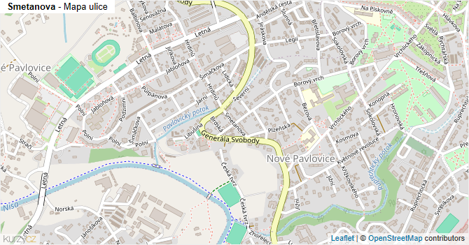 Smetanova - mapa ulice