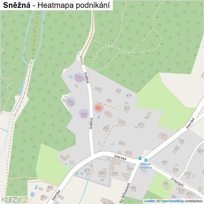 Mapa Sněžná - Firmy v ulici.
