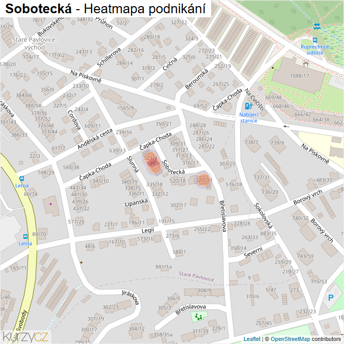 Mapa Sobotecká - Firmy v ulici.