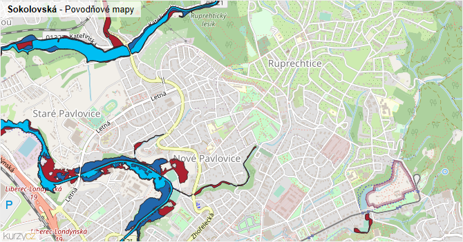 Sokolovská - záplavové mapy stoleté vody