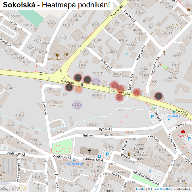 Mapa Sokolská - Firmy v ulici.