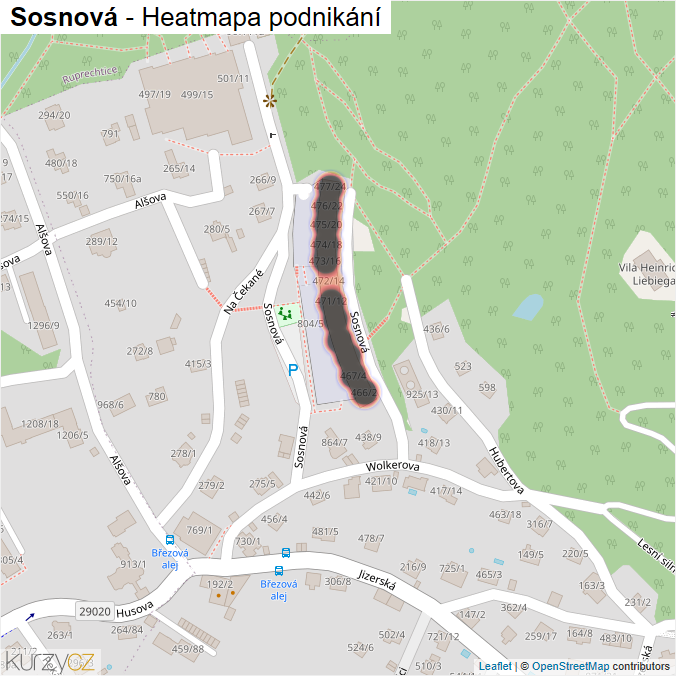Mapa Sosnová - Firmy v ulici.