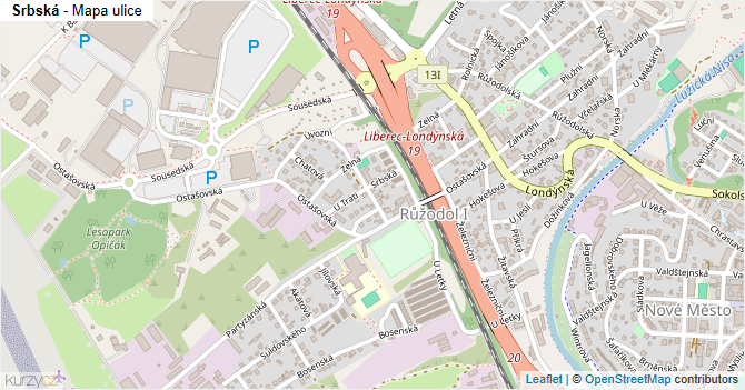 Srbská - mapa ulice