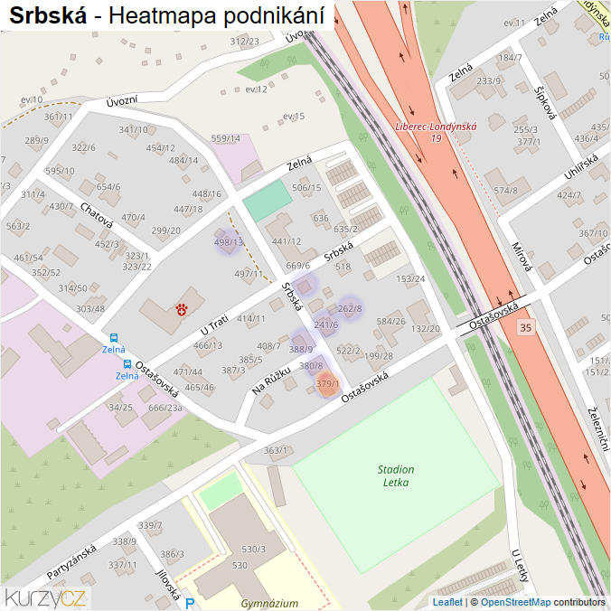 Mapa Srbská - Firmy v ulici.
