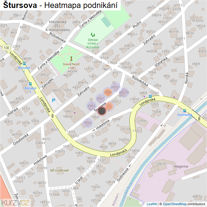 Mapa Štursova - Firmy v ulici.