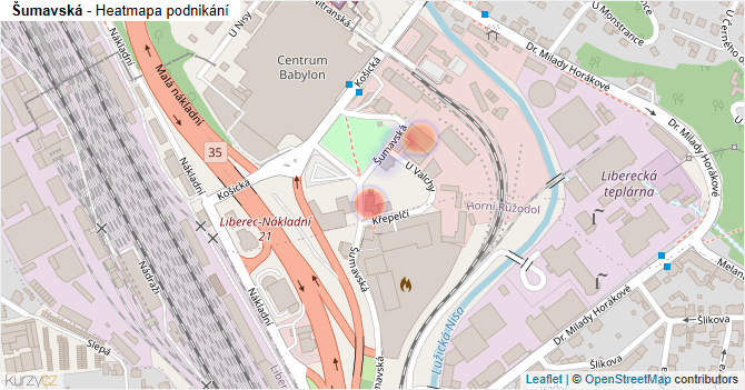 Šumavská - mapa podnikání