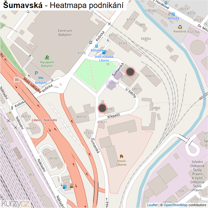 Mapa Šumavská - Firmy v ulici.