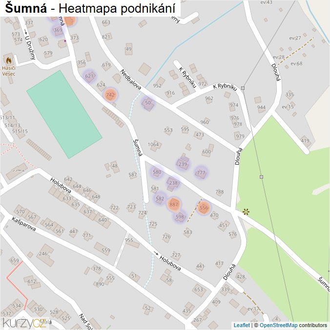Mapa Šumná - Firmy v ulici.