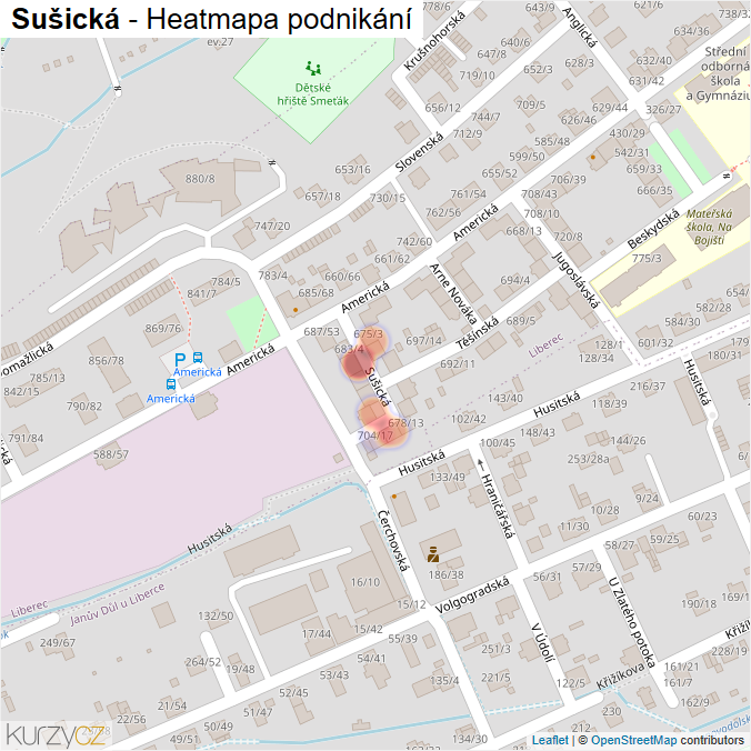Mapa Sušická - Firmy v ulici.