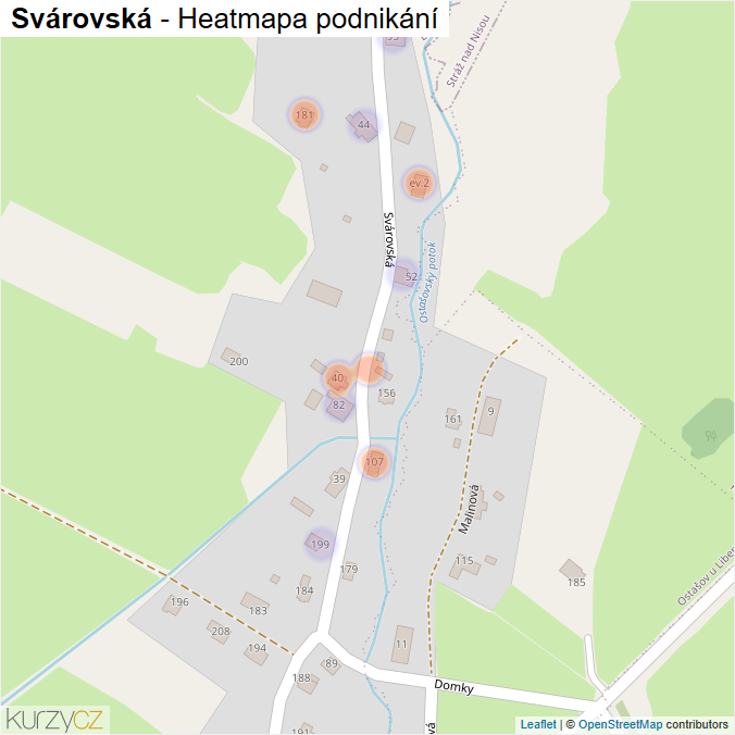 Mapa Svárovská - Firmy v ulici.