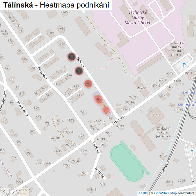 Mapa Tálínská - Firmy v ulici.
