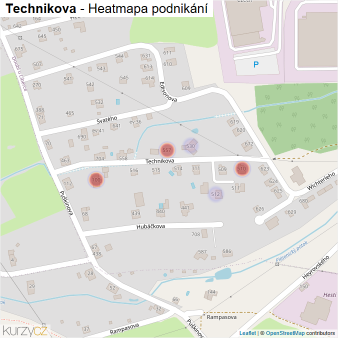 Mapa Technikova - Firmy v ulici.