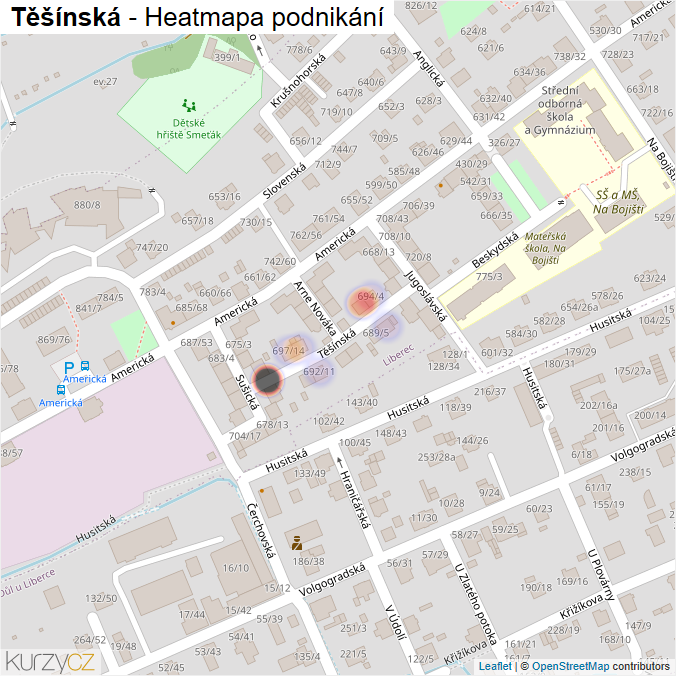 Mapa Těšínská - Firmy v ulici.