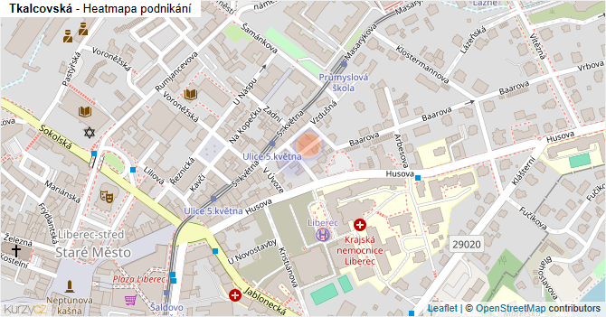Tkalcovská - mapa podnikání
