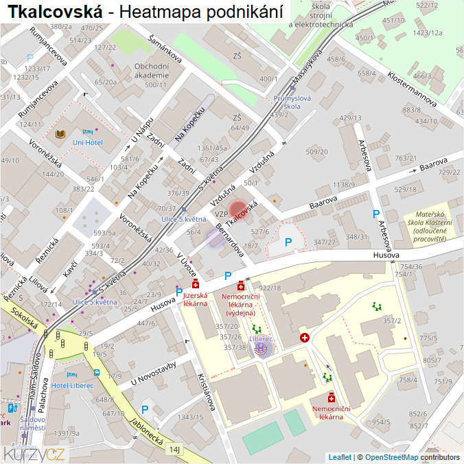 Mapa Tkalcovská - Firmy v ulici.