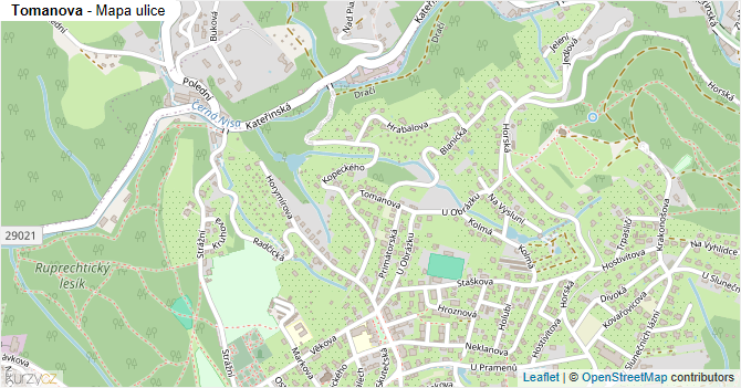 Tomanova - mapa ulice