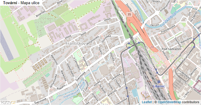 Tovární - mapa ulice