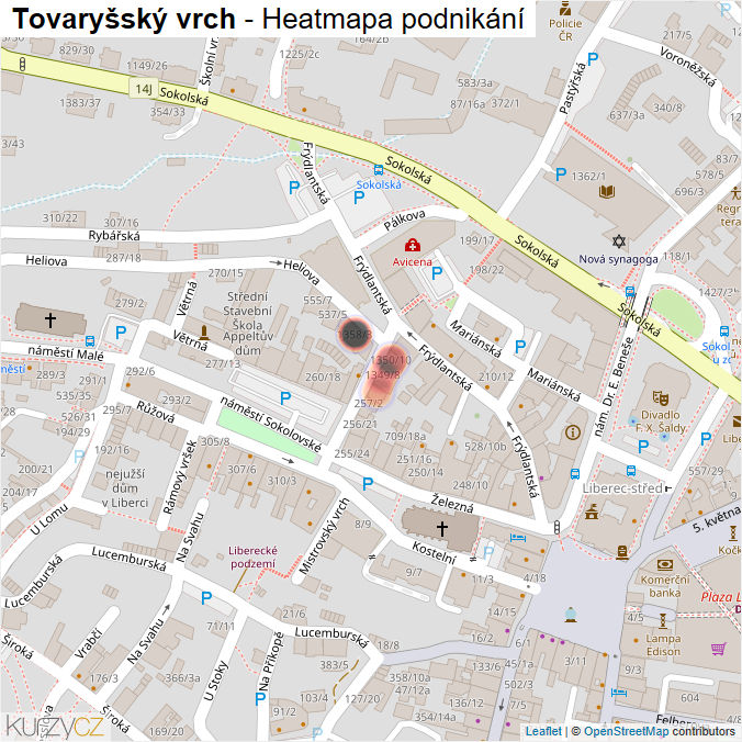 Mapa Tovaryšský vrch - Firmy v ulici.