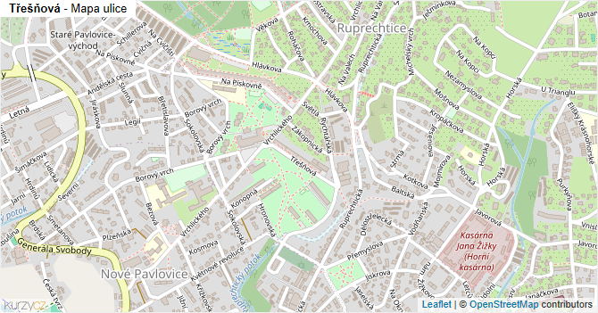 Třešňová - mapa ulice