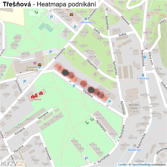 Mapa Třešňová - Firmy v ulici.