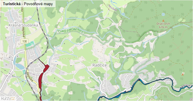 Turistická - záplavové mapy stoleté vody