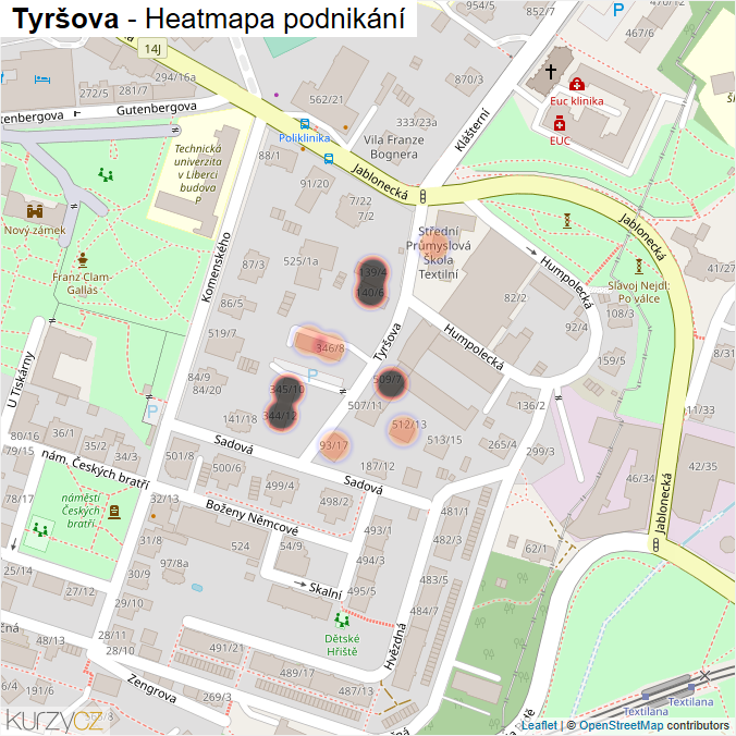 Mapa Tyršova - Firmy v ulici.