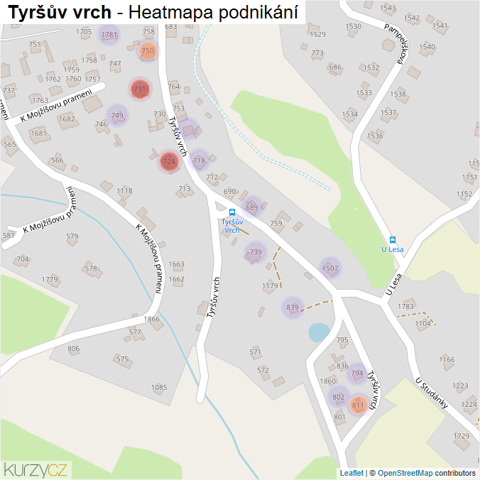 Mapa Tyršův vrch - Firmy v ulici.