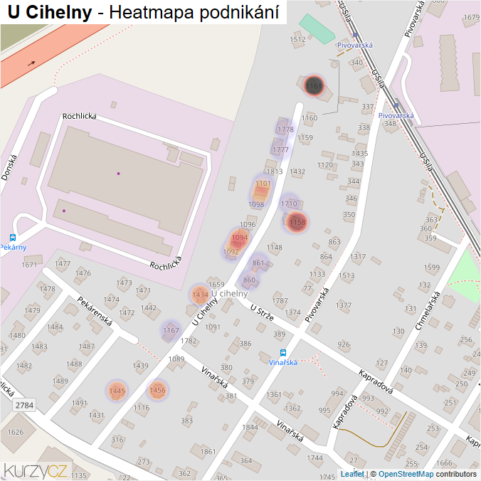 Mapa U Cihelny - Firmy v ulici.