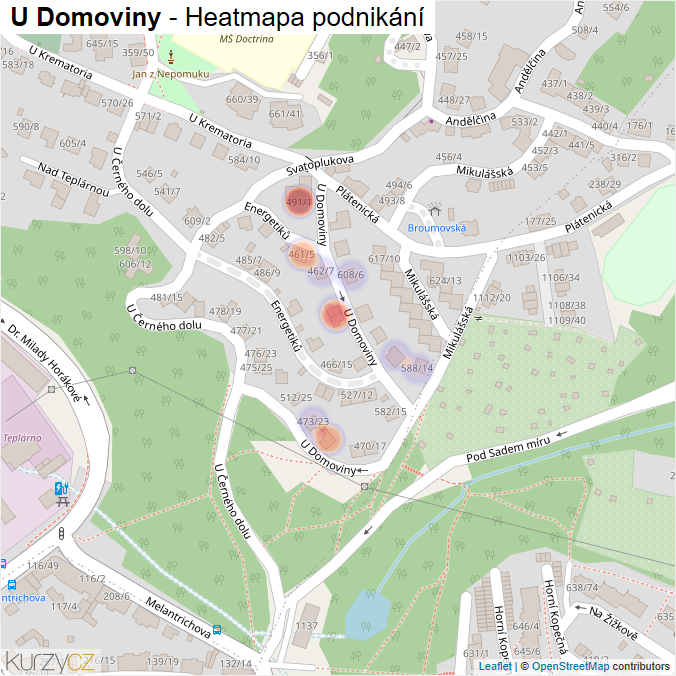 Mapa U Domoviny - Firmy v ulici.
