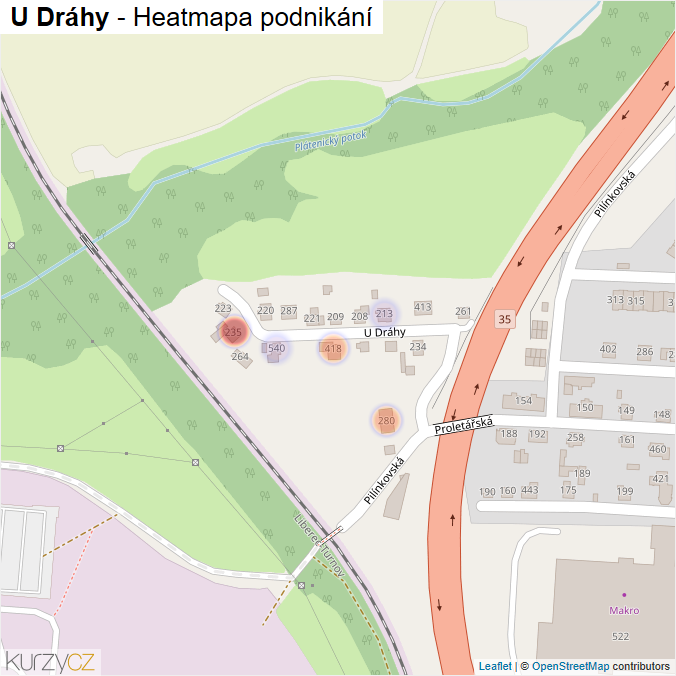 Mapa U Dráhy - Firmy v ulici.
