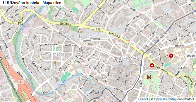 U Křížového kostela - mapa ulice