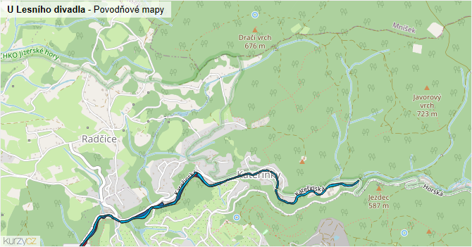 U Lesního divadla - záplavové mapy stoleté vody