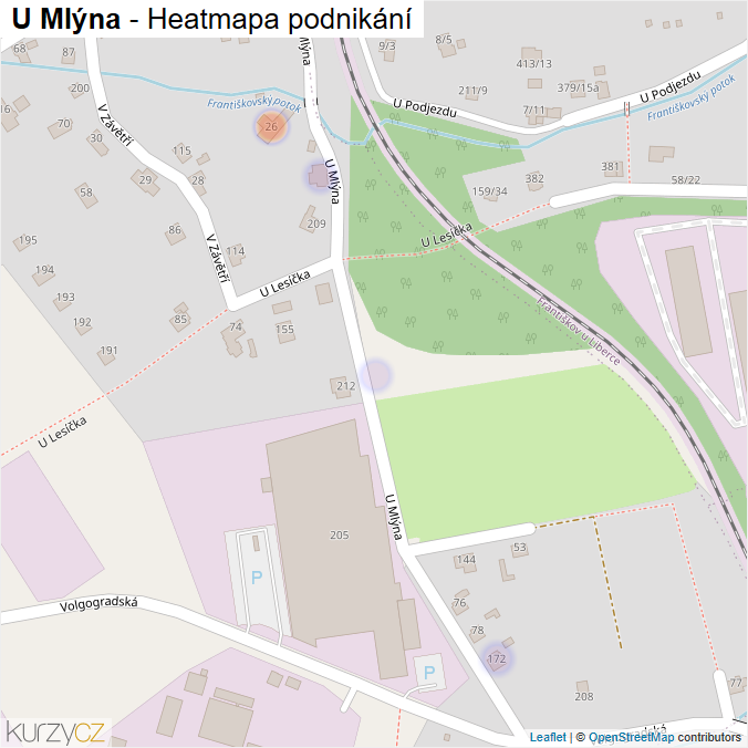 Mapa U Mlýna - Firmy v ulici.