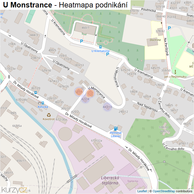 Mapa U Monstrance - Firmy v ulici.