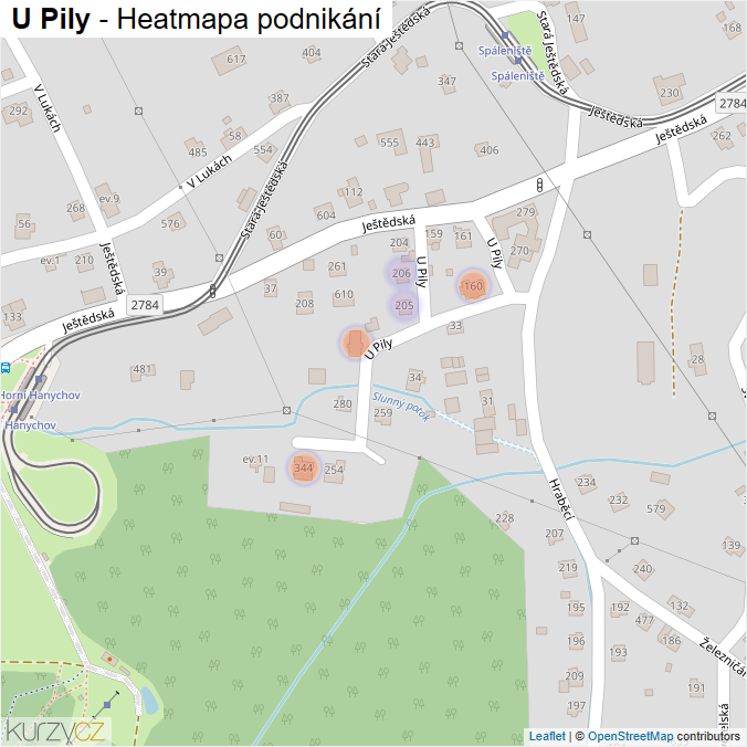 Mapa U Pily - Firmy v ulici.