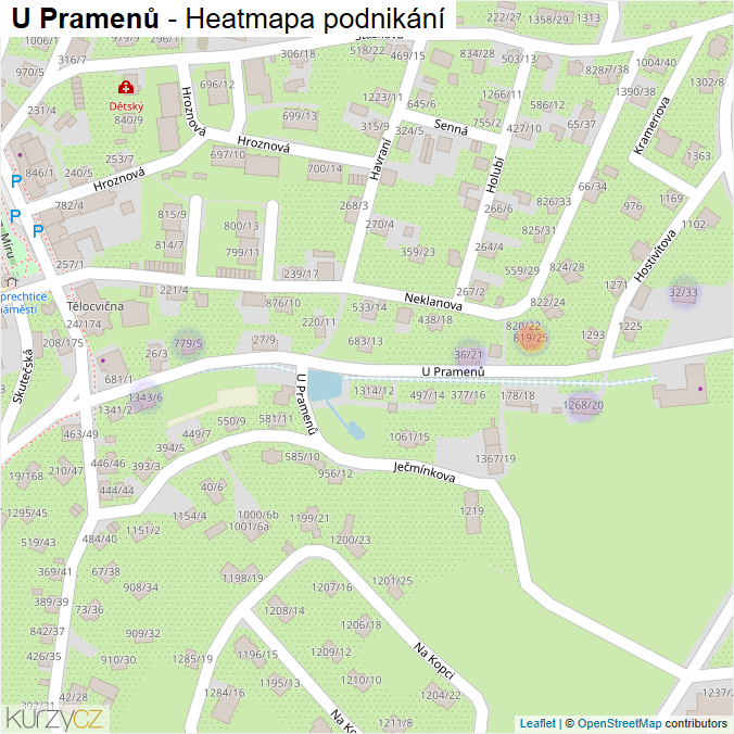 Mapa U Pramenů - Firmy v ulici.