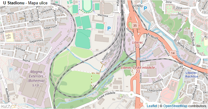 U Stadionu - mapa ulice