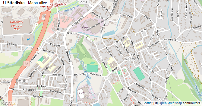U Střediska - mapa ulice