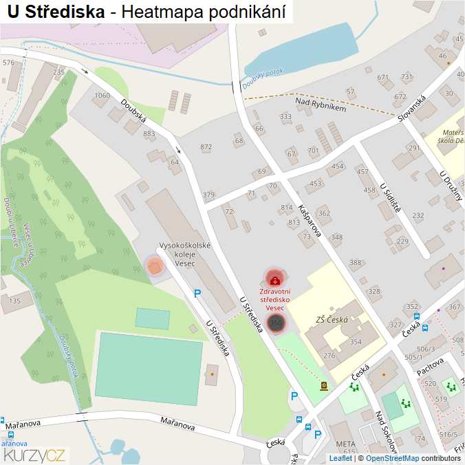 Mapa U Střediska - Firmy v ulici.