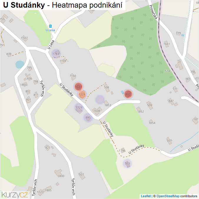 Mapa U Studánky - Firmy v ulici.
